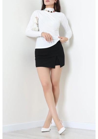 Modi Dik Yaka Drapeli Simli Sandy Bluz Ekru - 71982.2023. Beyaz