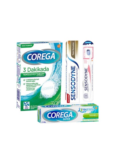 Protez Temizleyici Tablet 30 Naneli Krem Sensodyne Tam Koruma Diş Macunu 50ml Diş Fırça Soft