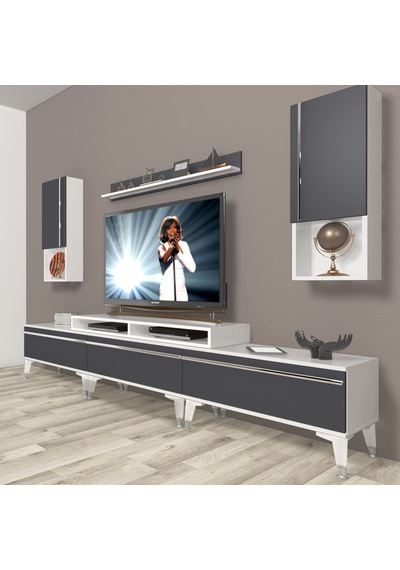 Decoraktiv Ekoflex 270ta Mdf Silver Tv Ünitesi Tv Sehpası Beyaz - Antrasit