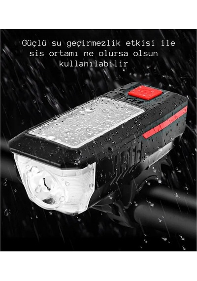 Techtic Güneş Enerejili Bisiklet Feneri Korna Su Geçirmez Mavi