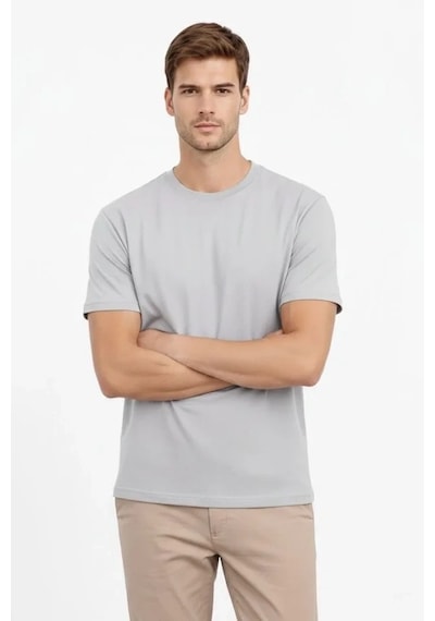 Vexor Erkek Bisiklet Yaka Tişört Regular Kalıp Basic Pamuklu Günlük Kullanım T-shirt - Gri