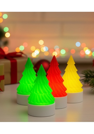 Yılbaşı Ağacı Tealight'lı Dekoratif Süs 3'lü Set - 3d Baskı Pla Malzeme