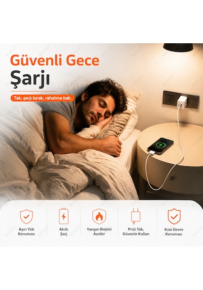 Nvg Akıllı Şarj Adaptörü Usb-c Otomatik Güç Kesme Şarj Koruyucu %100 Dolunca Şarjı Durduran Pil Koruma Aparatı Type-c Tüm Cihazlarla Uyumlu Telefon Araç
