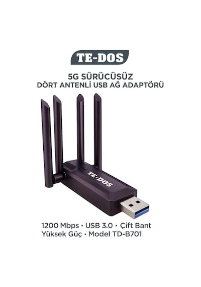 Usb 3.0 Çift Bant Wifi Adaptörü 1200 Mbps 4 Antenli Yüksek Çekim Gücü 2.4ghz 5ghz Driver Gerektirmez Masaüstü Ve Dizüstü Bilgisayar İçin Kablosuz Ağ Kartı Te-dos Td-b701 Usb 3.0 Çift Bant Wifi Adaptörü 1200 Mbps 4 Antenli Yüksek Çekim Gücü 2.4ghz 5ghz Driver Gerektirmez Masaüstü Ve Dizüstü Bilgisayar İçin Kablosuz Ağ Kartı Te-dos Td-b701