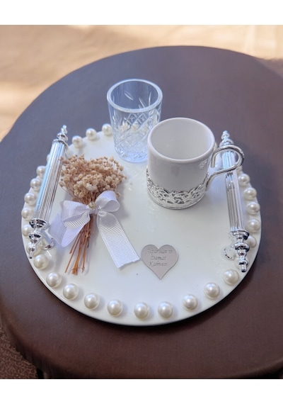 Fascination Gümüş İncili Söz Nişan Tepsisi Krem