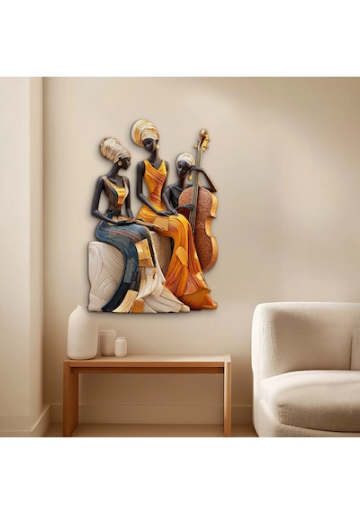 Üç Afrikalı Kadın Müzisyen - Metal Tablo - Dec0282 44 X 65 Cm Çok Renkli