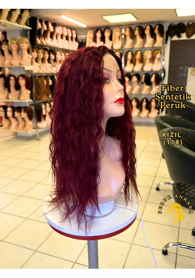 Afro Su Dalgası Peruk Fiber Sentetik Kızıl