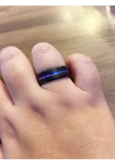 Erkek Renkli Çizgi Model Siyah Tungsten Yüzük Siyah