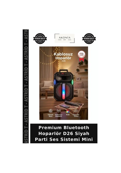 Premium Bluetooth Hoparlör D26 Siyah Parti Ses Sistemi Mini