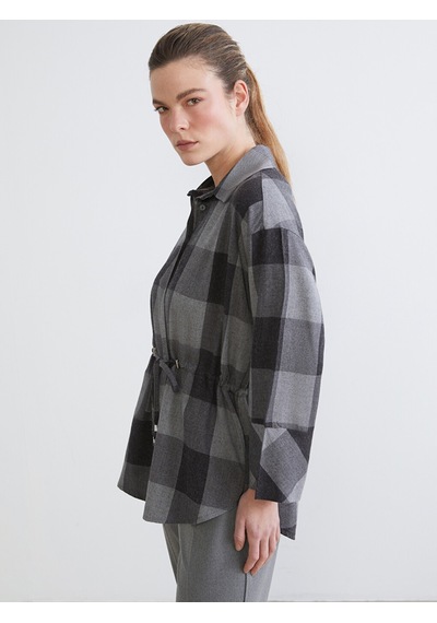 Lcwaıkıkı Classic Gri Ekose Oversize Kadın Gömlek