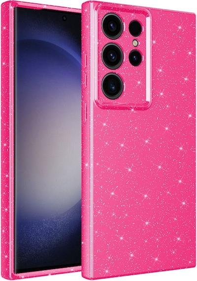 Galaxy S23 Ultra Kılıf Kamera Korumalı Simli Lüks Zore Koton Kapak Pembe Koyu