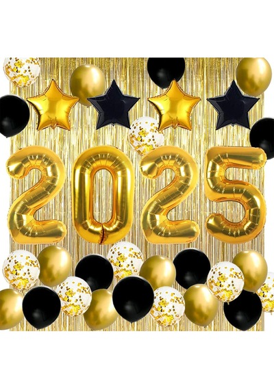 2025 Temalı Gold Renkli Lüks Mezuniyet Kutlama Seti Gold