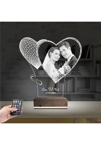 Luvivia Kalp Sevgiliye Hediye Fotoğraflı 3d Lamba - Masa Gece Lambası V1