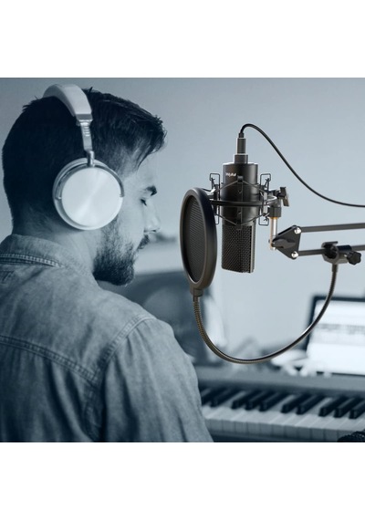Coverzone Stüdyo Ve Masaüstü Standı İçin Mikrofon Pop Filtresi, Çift Katmanlı, Kaz Boynu Klipsi, Akış, Podcasting, Seslendirme, Ev Kayıt Stüdyosu İçin, Siyah