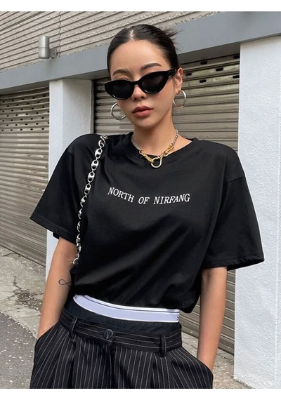 Unisex North Of Nirfang Tasarım Basklı Tshirt Siyah