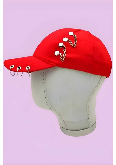 Tezzgelsin Unisex Arkadan Ayarlanabilir K Pop Tasarım Piercing Kep Şapka Kırmızı