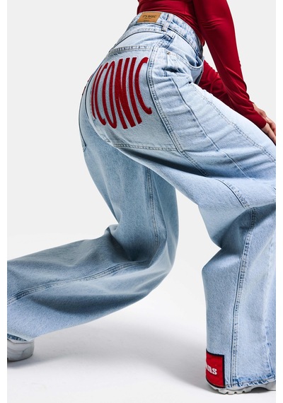 Itsbasic Kadın Ice Renk 4s6-3 Mega Baggy Fit Paça Ve Cep Detaylı Özel Tasarım Denim Jean Buz Mavi