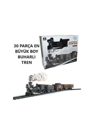 Buhar Çıkartan Devasa Boy Pilli Sesli Ve Işıklı 30 Parça Klasik Dumanlı Tren Oyuncak Lokomotif Seti