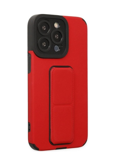 Apple İphone 13 Pro Max Kılıf Mega Standlı Silikon - Kırmızı