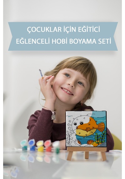 Sevimli Balon Balığı Çocuk Eğitici Tuval Boyama Hobi Seti