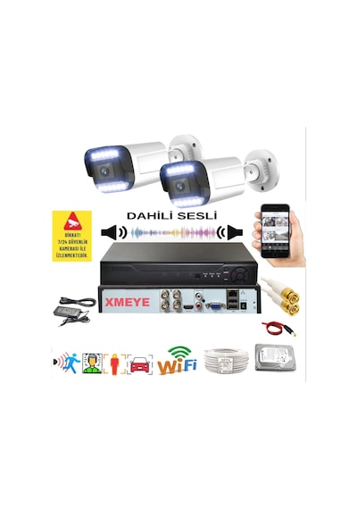 2 Li Sesli Araç İnsan Yüz Tanımalı Hareket Algılayan 5 Mp Lens 9 Warm Led Gece Renkli Kamera Seti 5909ws