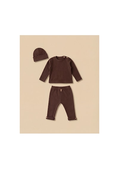 Minory Baby - 3 Parça Alt Üst Bebek Takımı Kahverengi Kahverengi