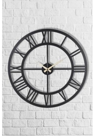 Dez Roma Rakamlı Metal Siyah Duvar Saati 50x50 Cm Siyah