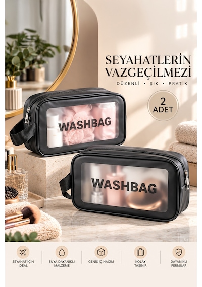 Porsima 3140 2li Şeffaf Seyahat Ve Makyaj Çantası Su Geçirmez Organizer Washbag