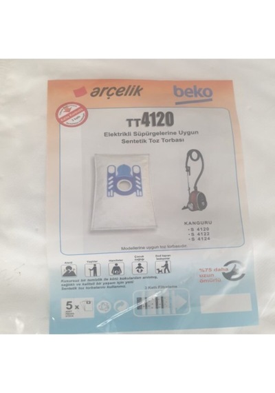 Beko Uyumlu Kanguru Modeli Süpürge Torbası 5 Li