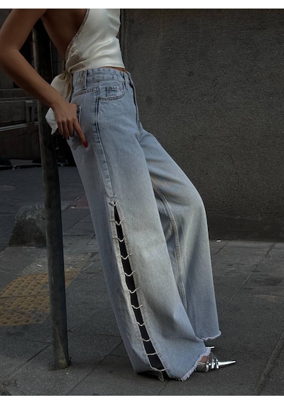 Free Blue Tasarım Baggy Jean Pantolon Açık Mavi