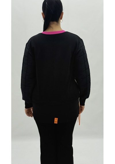 Büyük Beden Grafikli Viskon Uzun Kol Oversize Kadın Sweatshirt Siyah