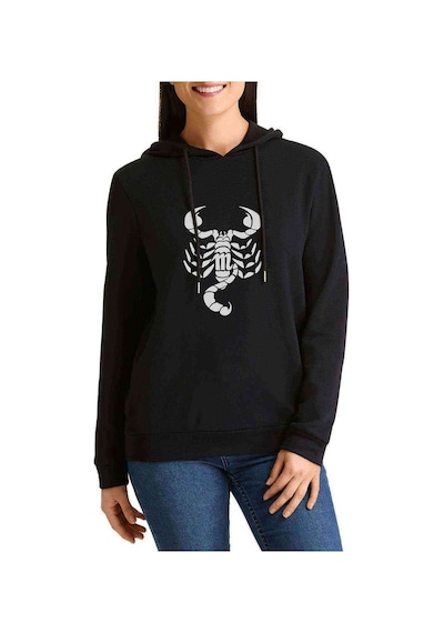 Scorpio Tatoo Baskılı Siyah Kadın Kapşonlu Sweatshirt