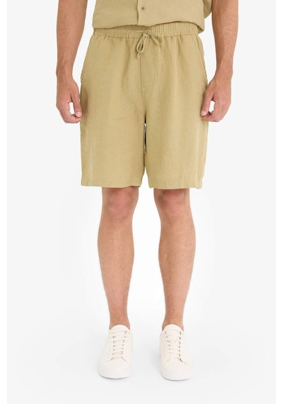 Defacto %100 Keten Relax Fit Bermuda Şort F4599ax25hskh497 Haki