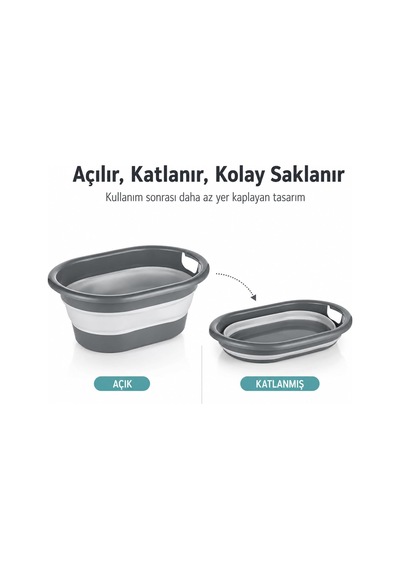 Katlanabilir Çamaşır Sepeti 18 Litre Gri Yer Tasarruflu Katlanır Plastik Sepet, Taşıma Kulplu Banyo Çamaşır Kamp Karavan Ve Ev Düzenleme Sepeti Çok Renkli