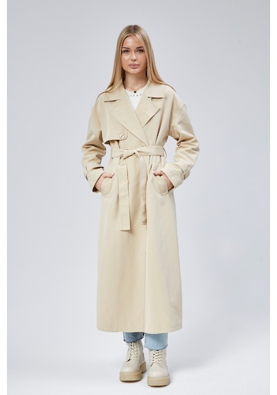 Oversize Rüzgarlık Detaylı Trençkot Taş