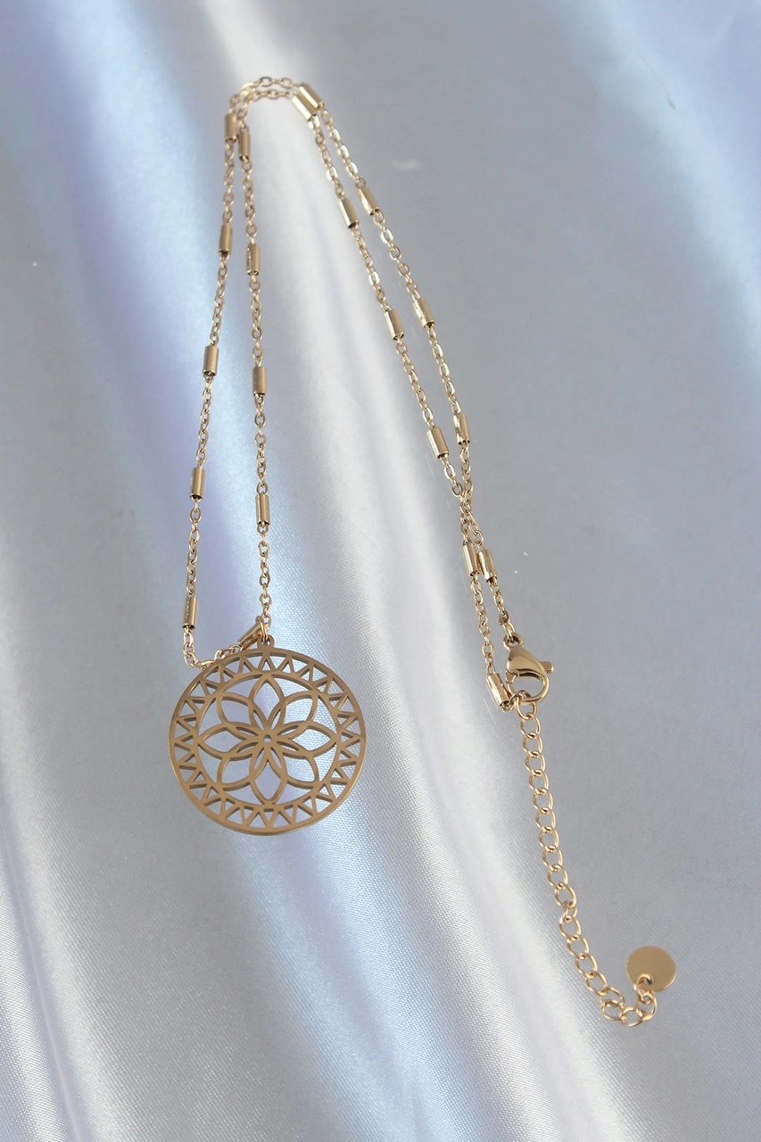 316l Çelik Zincir Gold Renk Lotus Model Kolye Renkli