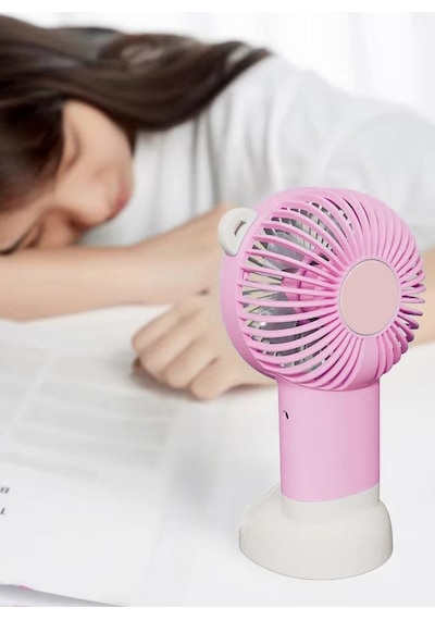 Şarjlı Telefon Standlı Mini El Fanı Seyahat Masaüstü Vantilatör Taşınabilir Mini Fan Pembe 0808