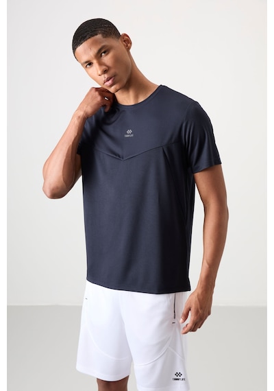 Tommy Life Lacivert Polyester Nefes Alan Dokulu İnce Esnek Standart Fit Erkek Performans T-shirt - 88391 Lacivert