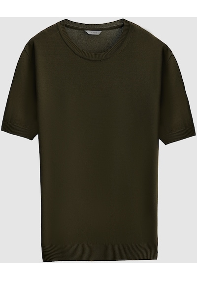 D's Damat Slim Fit Haki Düz Örgü Rayon Örme T-Shirt 1Ef060638904M Haki