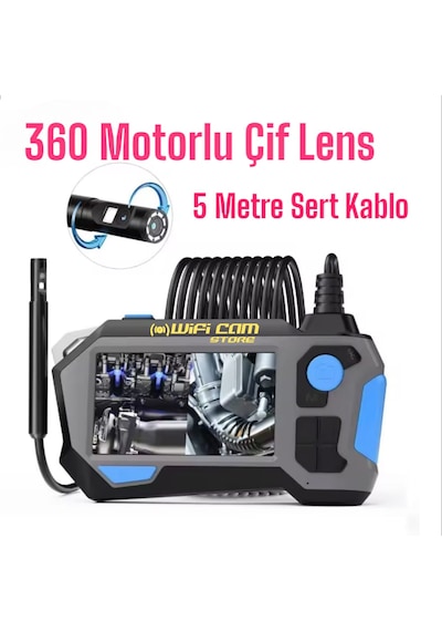 360 Motorlu Ekranlı Çift Lensli 5 Metre Yılan Kamera