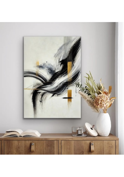 Siyah Gold Soyut Kanvas Tablo 70x100cm Siyah - Beyaz