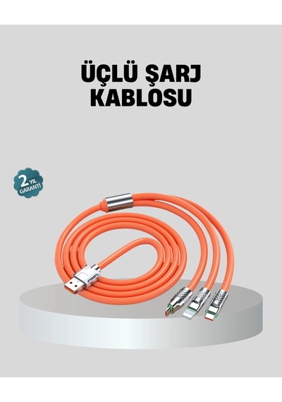 Mey İthalat Üçlü Şarj Kablosu Yüksek Hızlı, Dayanıklı Ve Uzun Ömürlü