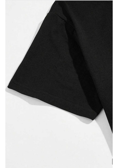 Erkek Kuru Kafa Kırmızı Gül Detayı Baskılı Pamuklu Regular T-shirt Siyah