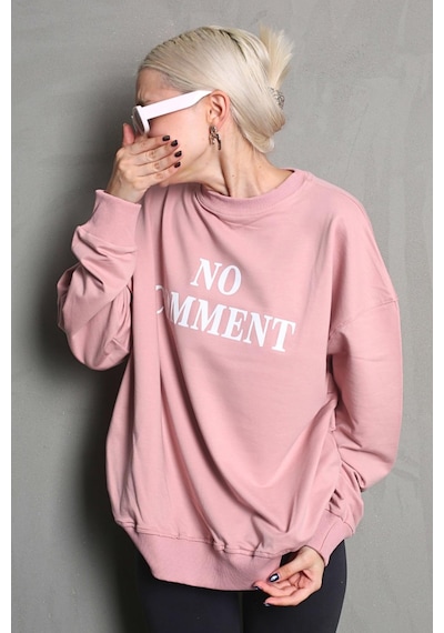 Madmext Pembe Bisiklet Yaka Baskılı Oversize Kadın Sweatshirt Mg1902 Pembe