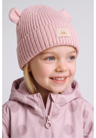 Defacto Dokuma Etiketli Kulaklı Triko Bere Kız Bebek C8165a526wnpn424 Pembe-pn424