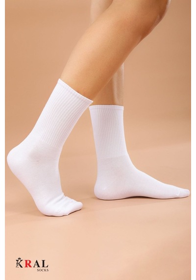 Kral Socks Unisex Siyah-beyaz 12 Çift Pamuklu Tenis Spor Uzun Soket Boy Çorap Siyah - Beyaz