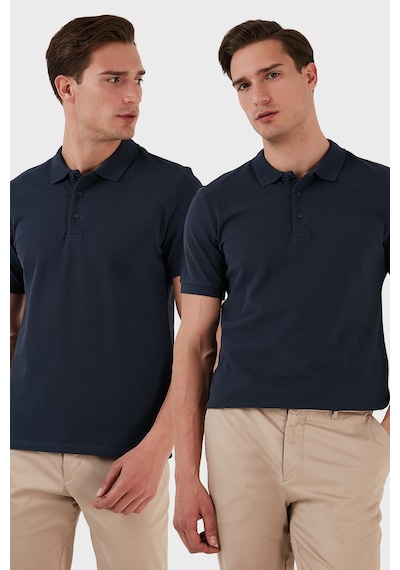 Buratti Pamuk Regular Fit Düğmeli 2'Li Paket Erkek Polo Yaka T Shirt 5902127S2 Indigo-Indigo