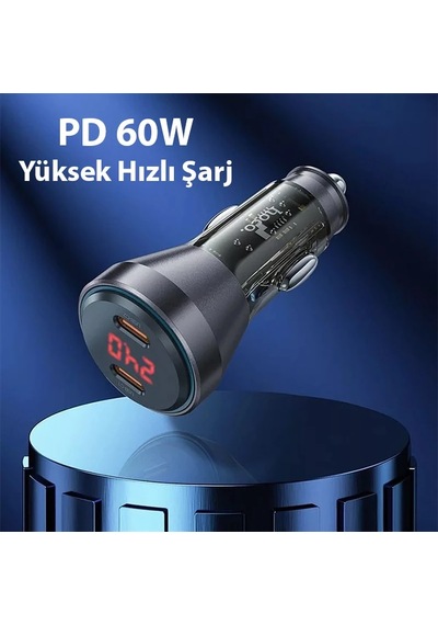 Hoco Nz12c Graceful Pd60w 2 Type-c Girişli Araç Çakmaklı Hızlı Şarj Aleti + Type-c To İphone Kablo- 5775