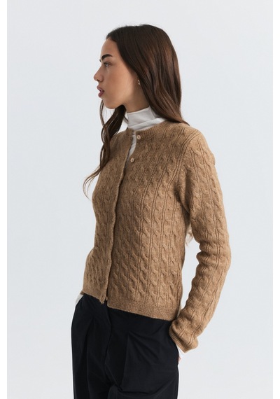 Antioch Saç Örgü Detaylı Triko Hırka Camel