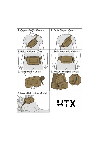 Utx Grovuxa Çöl Rengi Çok Bölmeli Unisex Outdoor Bel Ve Omuz Çantası Bej